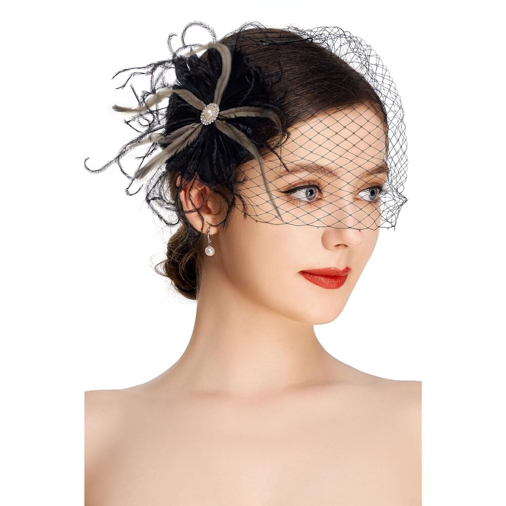 Black Feather Birdcage Veil Fascinator Hair Clip